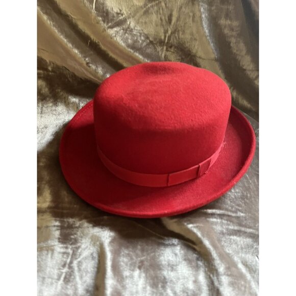 Capas Little Topper Red 100%Wool Felt  Hat Derby Wedding A MUST SEE PHOTOS SIZEM - Picture 1 of 16